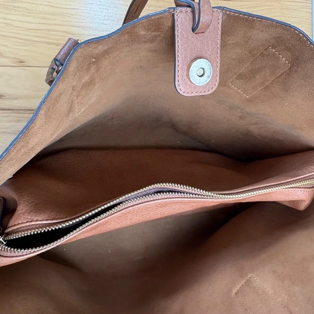 ALDO‎ Rhardoniaa Large Pebbled Tote Plus Travel Pouch Cognac Laptop Bag Lined